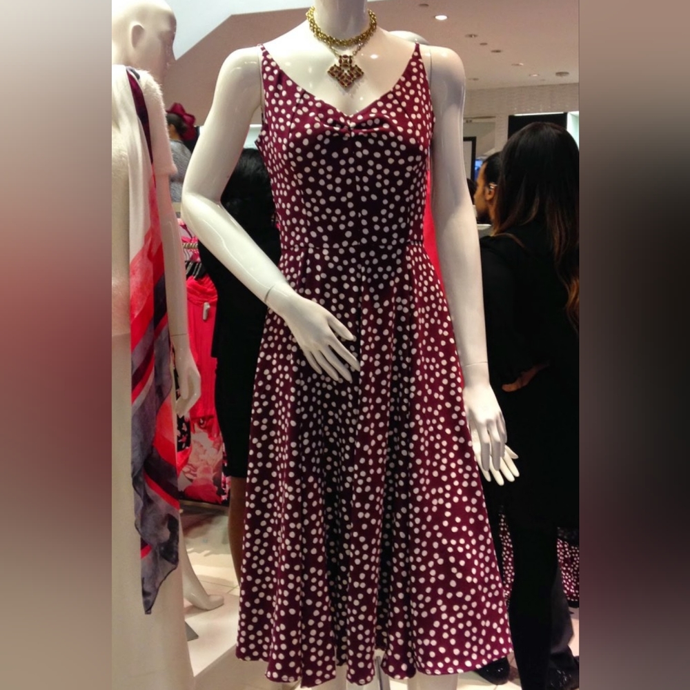 Eva Mendes for NY&Co purple polka dot A-line dress Sz 16